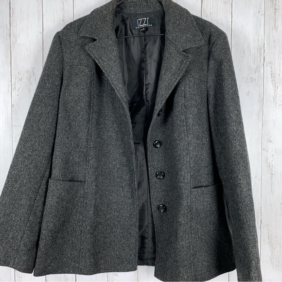 Izzi Collections Women's Pea Coat Size Large 100% Wool Single Breasted Gray - Picture 8 of 10
